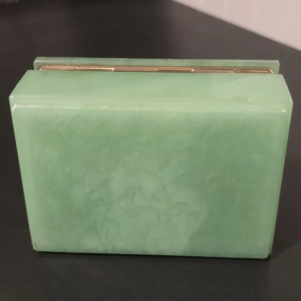 Alabaster Green ONYX Floral Keepsake Trinket‎ Box Marble Gold